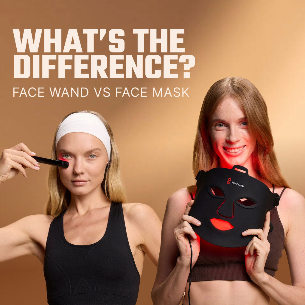 Women Using a Face Wand And Holding a Face Mask