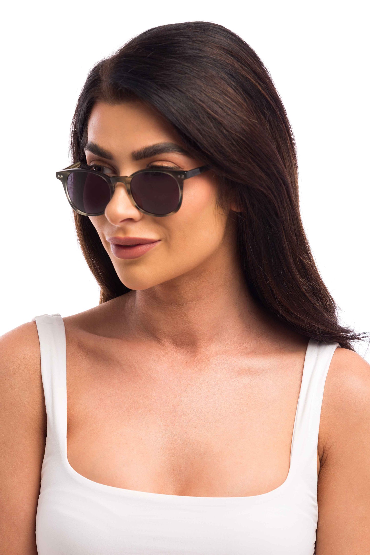 Woman Wearing Arrow Sunglasses Prescription (Grey)